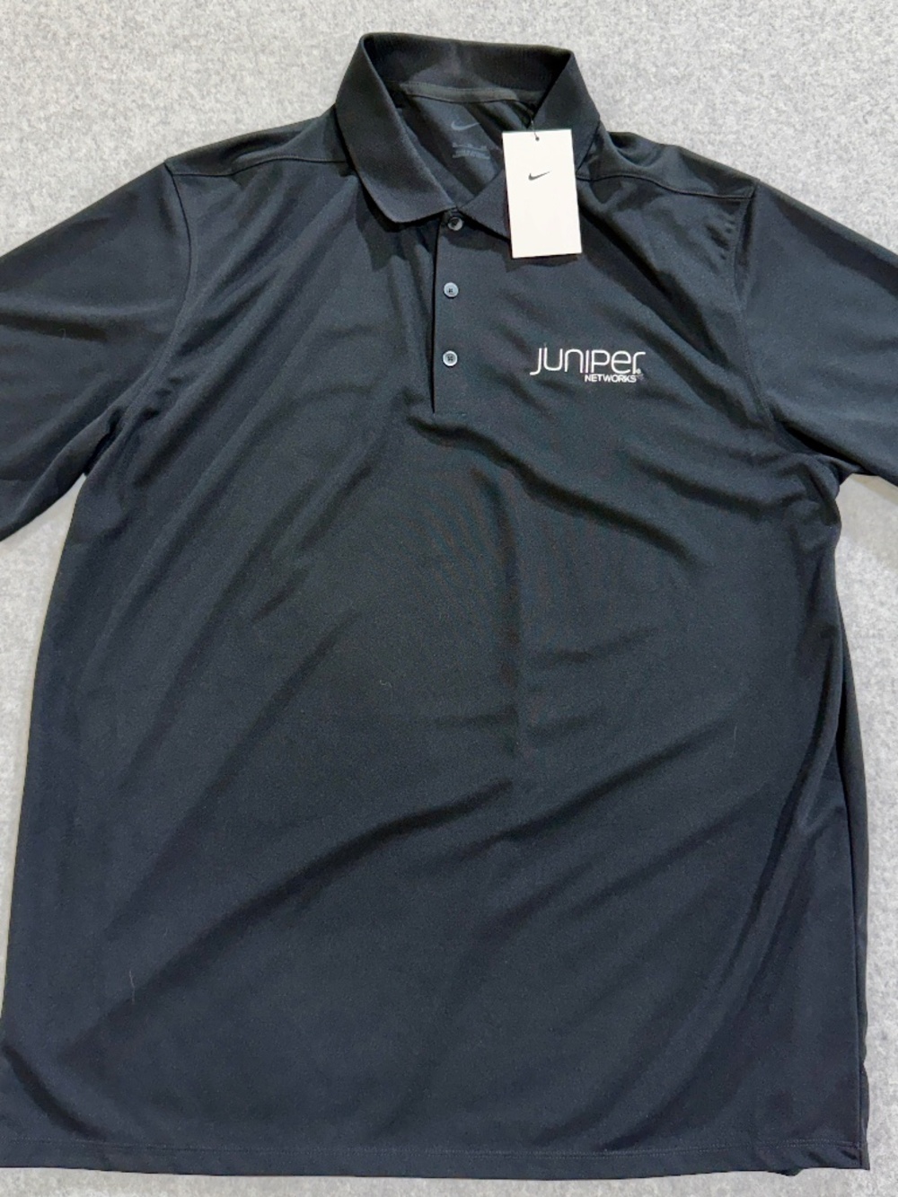 NWT Nike Mens XL Polo Shirt Short Sleeve Black Juniper Networks Tech Logo Golf